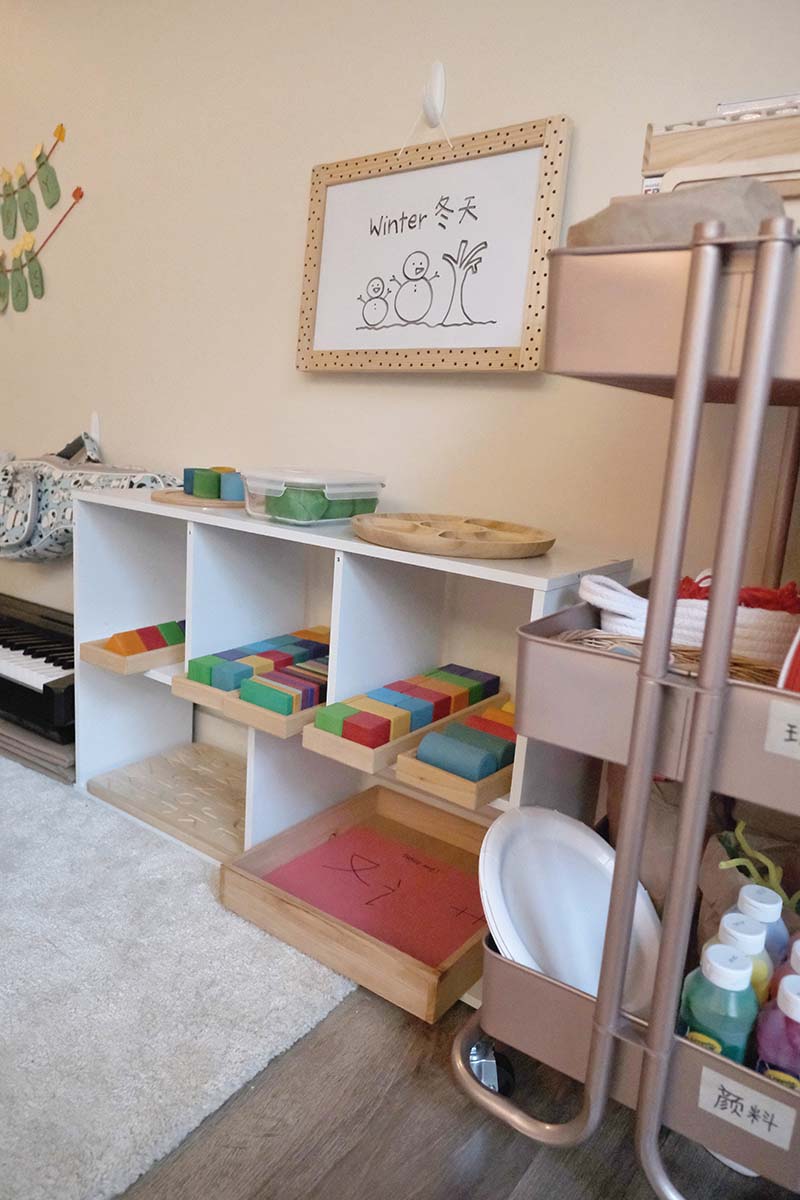 Wooden kitchen, Montessori style play corner